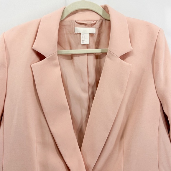 H&M Baby Pink Double Breasted Oversized Blazer Jacket Gold Buttons Size 12 - Picture 5 of 8